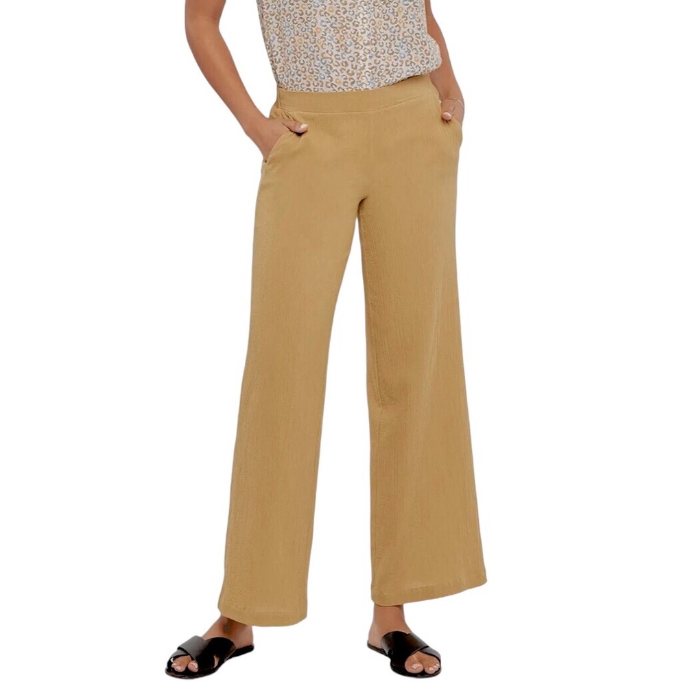 NYDJ Cotton Crinkle Pull On Lightweight Straight Leg Pants Slimming Size Large